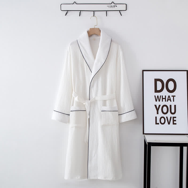 Solid Color Lapel Home Sleep Bathrobe - White - XXL - image 6