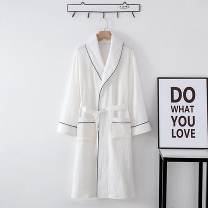 Solid Color Lapel Home Sleep Bathrobe - White - XXL - image 6