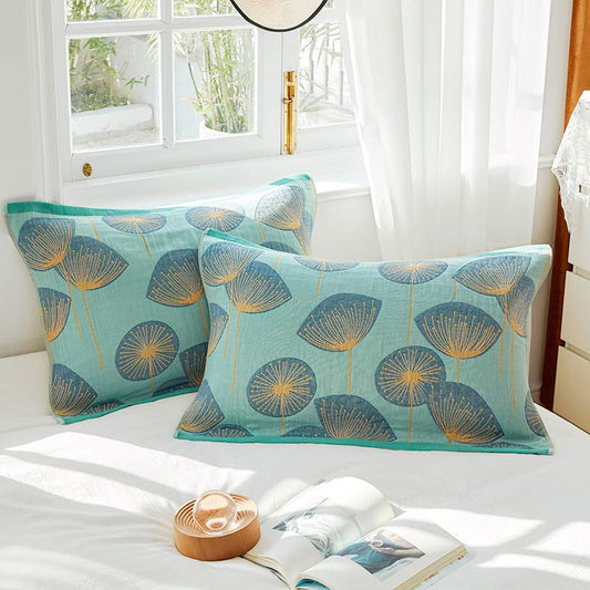 Dandelion Print Cotton Gauze Pillow Towel (2PCS) - Green - 52cm x 75cm - image 0