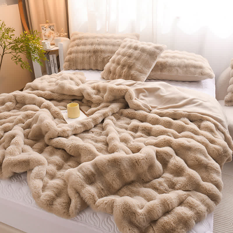 Simple Rabbit Velvet Thick Throw Blanket - Light Brown - Queen - image 8