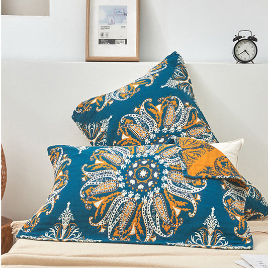 Ownkoti Bohemian Cotton Flower Pillow Towel (2PCS) - Blue - 52cm x 75cm - image 0
