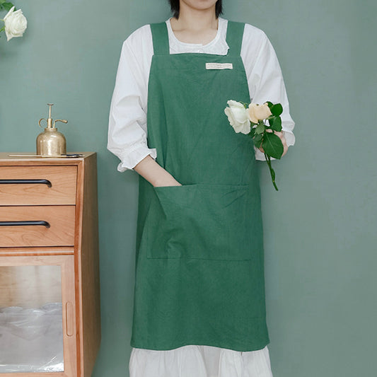 Simple Cotton Pure Color Cross-back Apron - Green - One Size - image 0