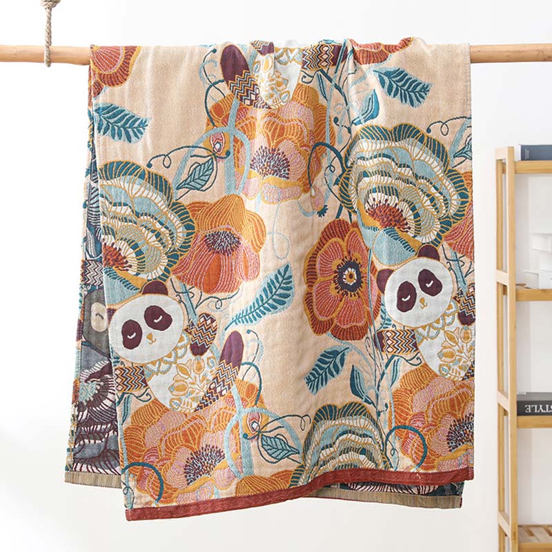 Cute Panda Cotton Reversible Bath Towel - Beige - 80cm x 160cm - image 0