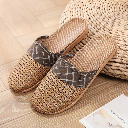 Modern Hollow-out Anti-slip Flax Slippers - Coffee - 3XL - image 12