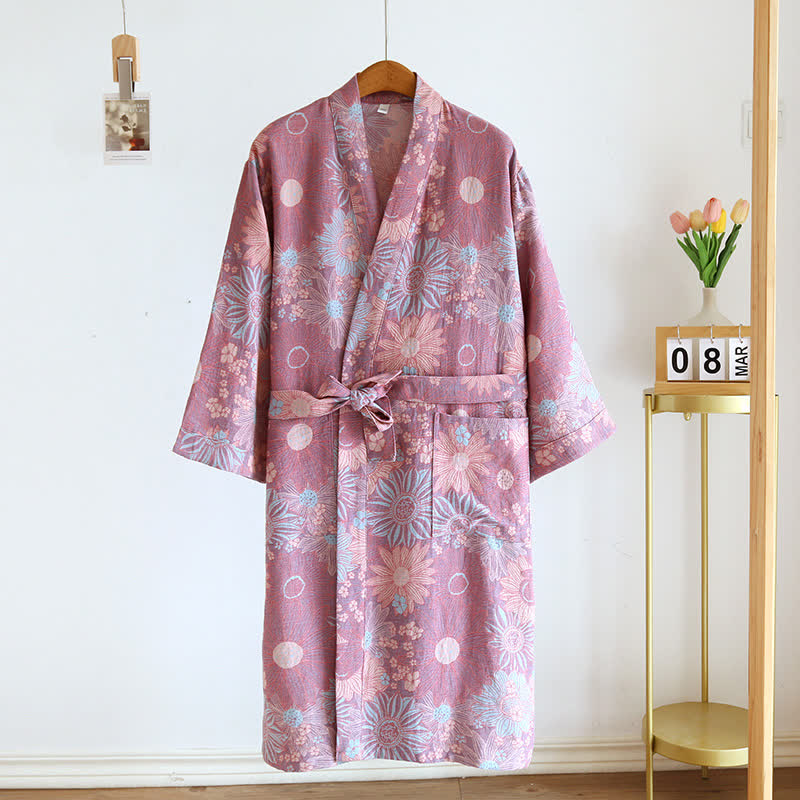 Floral Comfy V-neck Home Sleep Bathrobe - XL - image 0