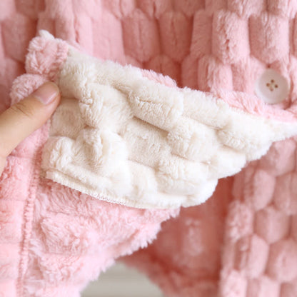 Solid Color Warm Flannel Hooded Bathrobe - image 8