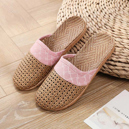Modern Hollow-out Anti-slip Flax Slippers - Pink - L - image 6