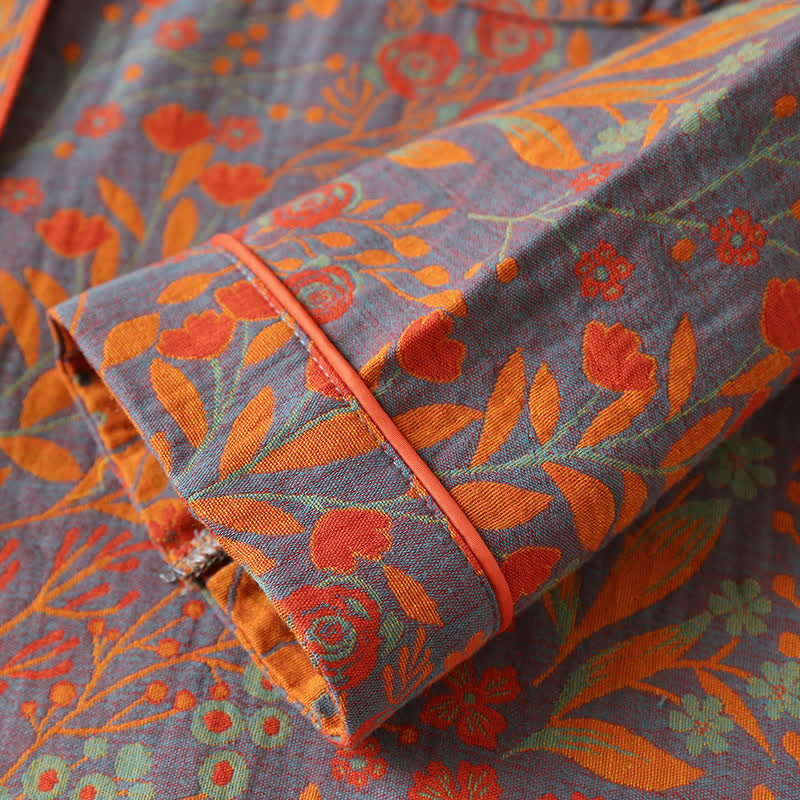 Vintage Leaf Cotton Lapel Loungewear Set - image 7