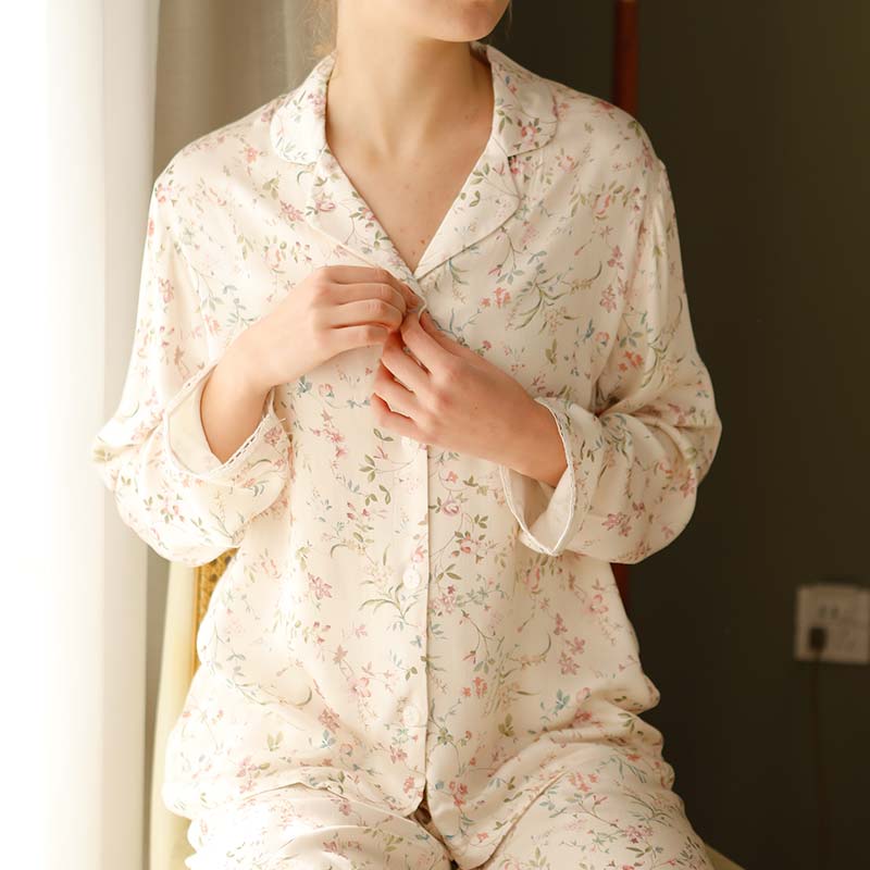 Ownkoti Floral Satin V-Neck Long Sleeve Loungewear - image 15
