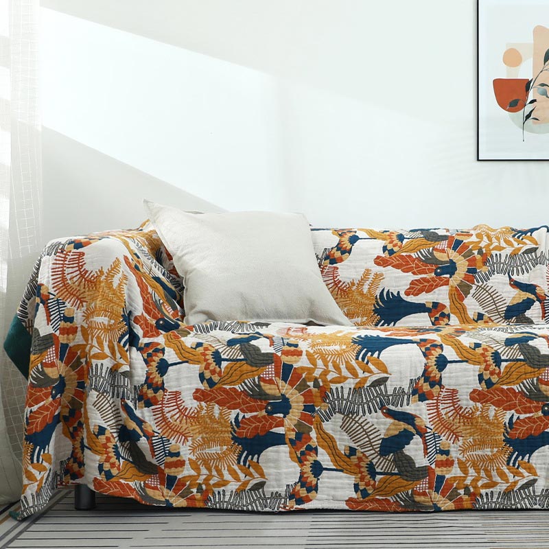 Flower Bird Blanket Reversible Sofa Cover - image 1