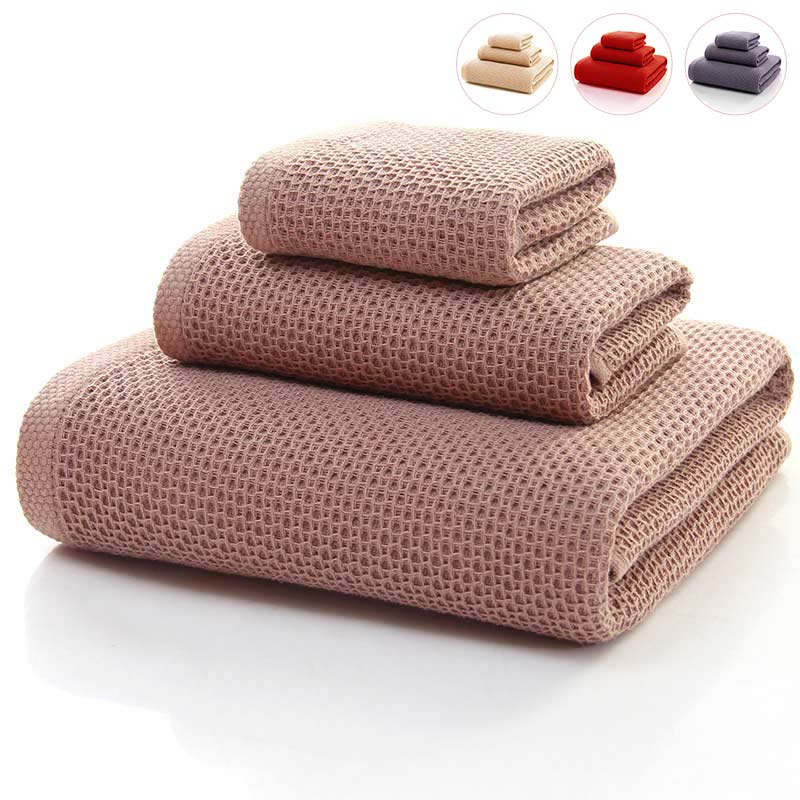 Ownkoti Simple Cotton Towel Honeycomb Weave Square Towel Set (3-Pack) - Brown - 32cm*32cm+32cm*72cm+68cm*140cm - image 0