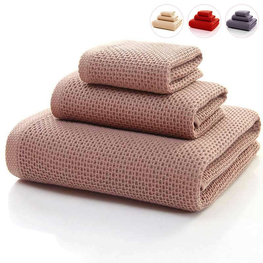 Ownkoti Simple Cotton Towel Honeycomb Weave Square Towel Set (3-Pack) - Brown - 32cm*32cm+32cm*72cm+68cm*140cm - image 0