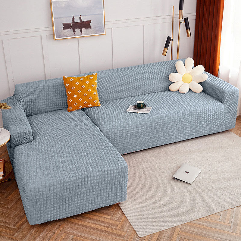 Ownkoti Pure Color Seersucker Stretchable Sofa Cover - Blue - 4-Seater 92" - 118" (235cm - 300 cm) - image 6