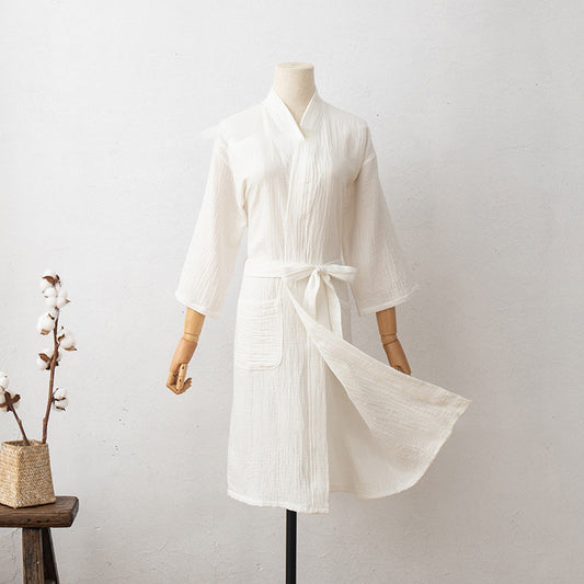 Ownkoti Soft Long Sleeve V-Neck Bathrobe with Pockets - White - XL - image 0