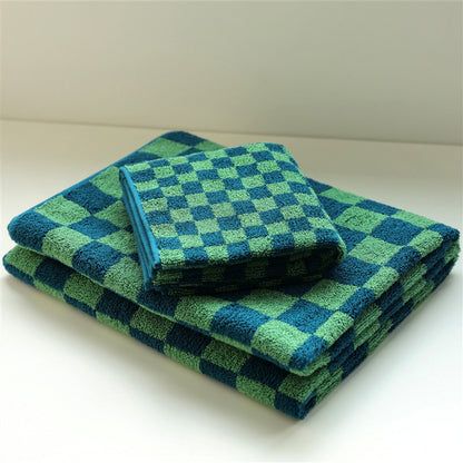 Retro Checkerboard Breathable Cotton Towel - Green - 70cm x 140cm - image 0