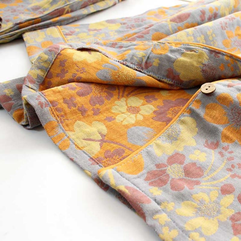 Yellow Daisy Lapel Cotton Loungewear Set - image 4