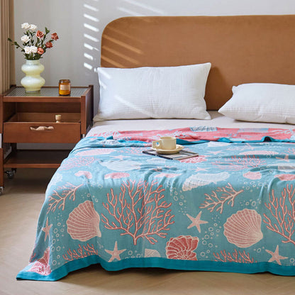 Coral Marine ​​Plants Breathable Reversible Quilt - Blue & Pink - Queen - image 8