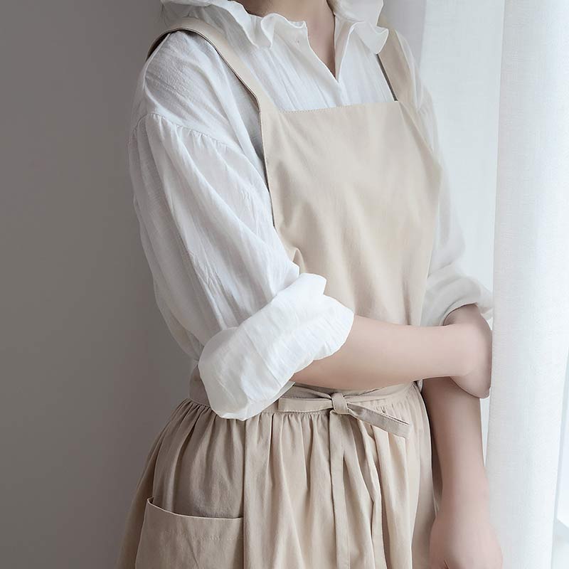 Ownkoti Cotton Apron Waterproof Apron With Pockets - Beige - One Size - image 10