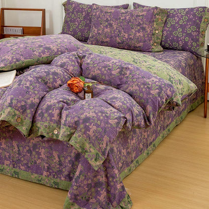 Boho Flower Purple Cotton Bedding Sets(4PCS) - image 4