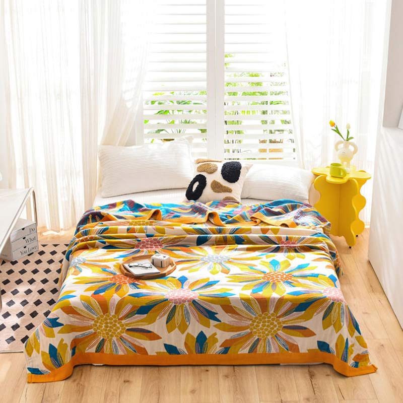 Ownkoti Yellow Flower Print Cotton Reversible Quilt - image 2