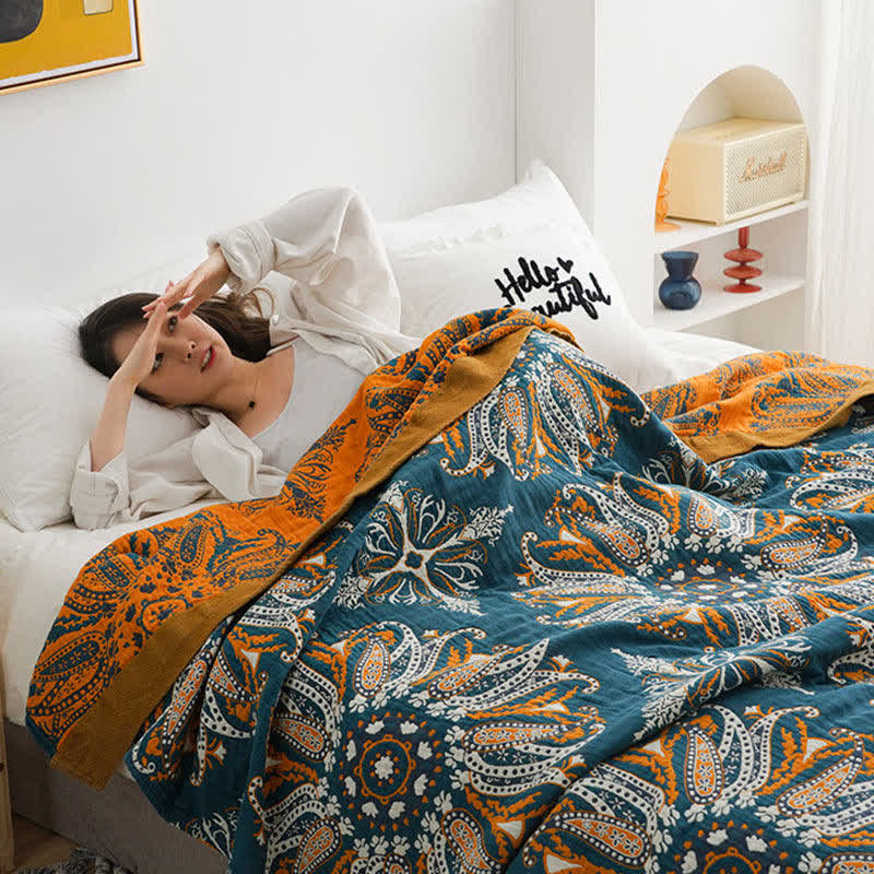 Flower Cotton Gauze Quilt Reversible Blanket - image 9