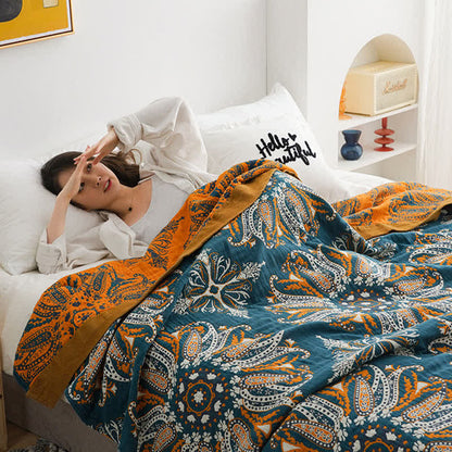 Flower Cotton Gauze Quilt Reversible Blanket - image 9