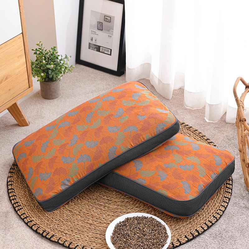 Buckwheat Pillow Ginkgo Leaf Cotton Pillowcase - Orange - Small 14" x 21" - image 0