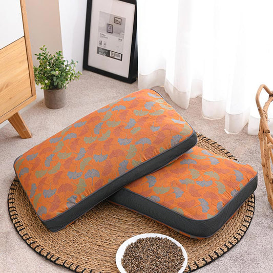 Buckwheat Pillow Ginkgo Leaf Cotton Pillowcase - Orange - Small 14" x 21" - image 0