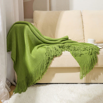 Simple Solid Color Tassel Throw Blanket - Green - 51" x 94" - image 14