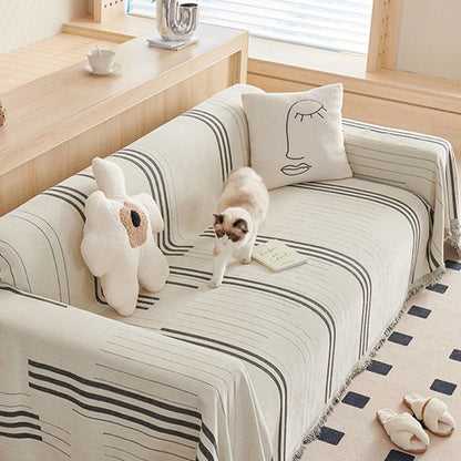 Straight Stripe Chenille Tassel Sofa Protector - image 1