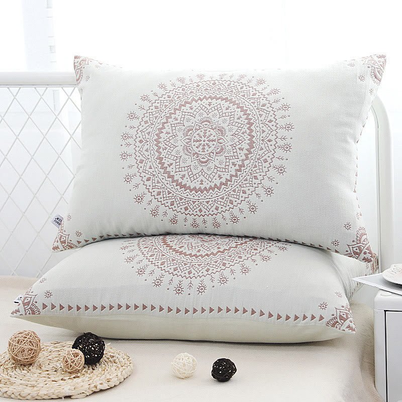 Mandala Soft Cotton Gauze Pillowcases (2pcs) - Brown & Beige - 48cm x 74cm - image 1