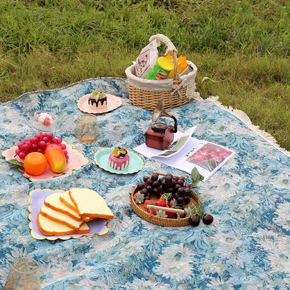 Oil Painting Style Flower Picnic Blanket - Blue - 55" x 118" - image 0