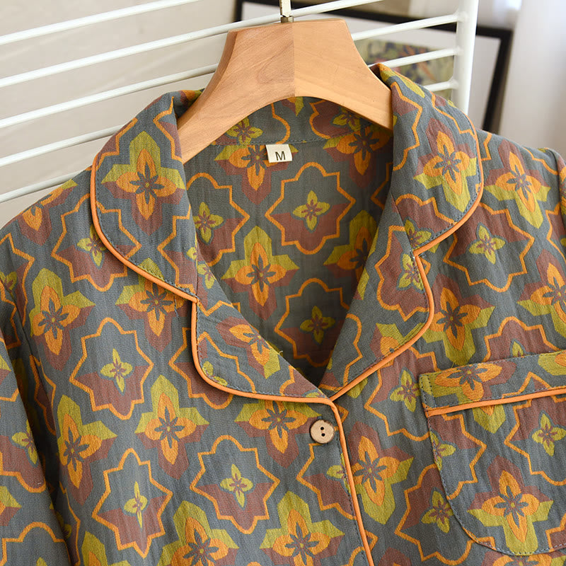 Rhombus Flower Lapel Cotton Loungewear Set - image 2