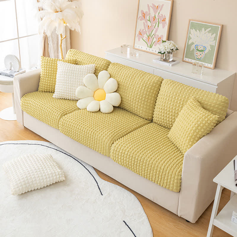 Ownkoti Seersucker Stretchable Sectional Sofa Slipcover - Mustard - Back Cushion Cover L - image 10