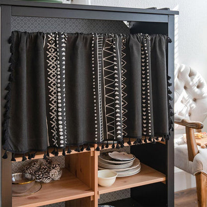 Black White Pattern Tassel Tier Curtain - Black - 59"W x 36"L - image 0