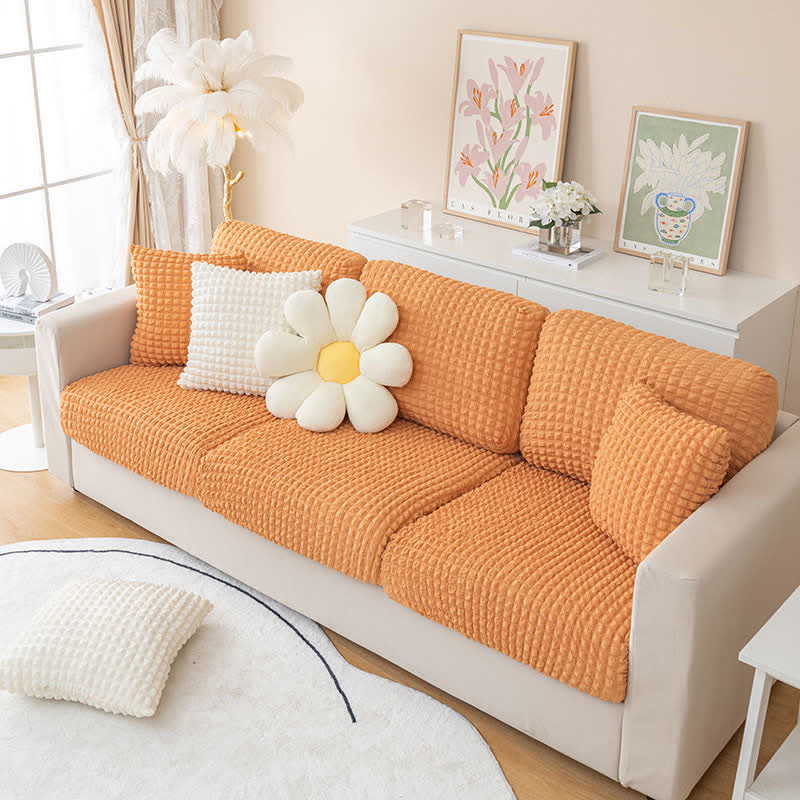 Ownkoti Seersucker Stretchable Sectional Sofa Slipcover - Orange - Back Cushion Cover L - image 0