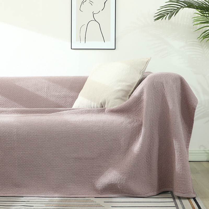Ownkoti Plaid Sofa Blanket Gauze Sofa Cover - Pink - 79"W x 102"L - image 5