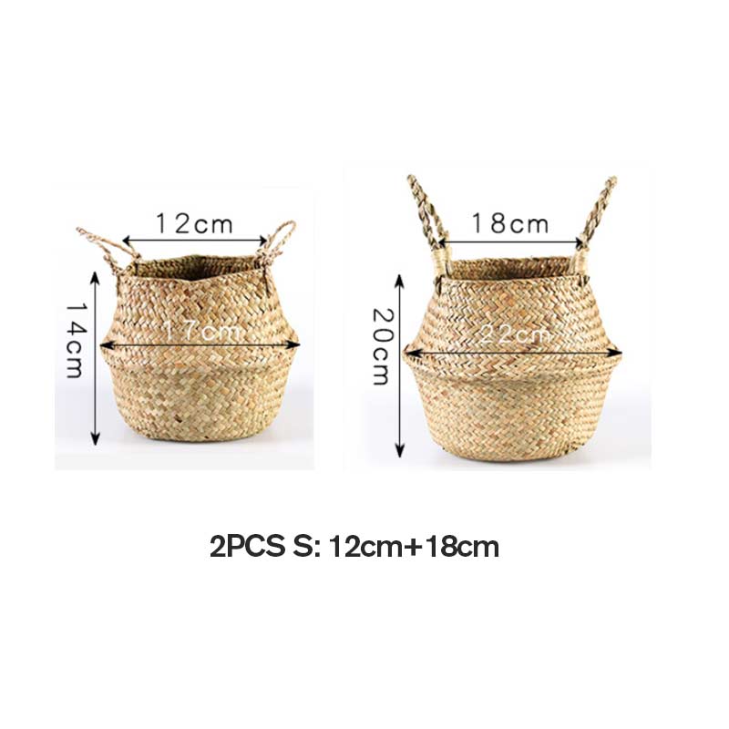 Ownkoti Woven Seagrass Belly Basket Storage Plant Pot Basket (2PCS) - S: 12cm+18cm - image 13