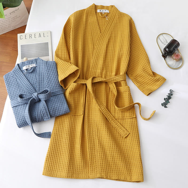Simple Solid Color Cotton V-neck Bathrobe - image 3