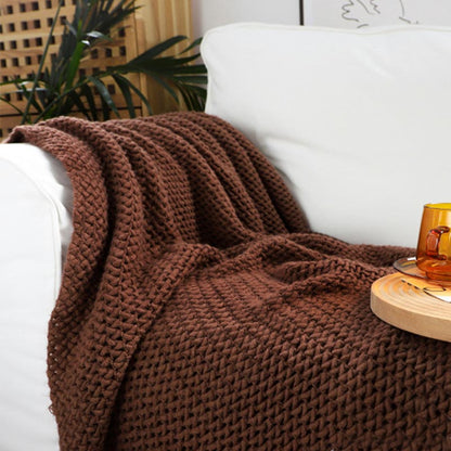 Ownkoti Simple Solid Color Knit Tassel Blanket - Deep Coffee - 51" x 90" - image 2