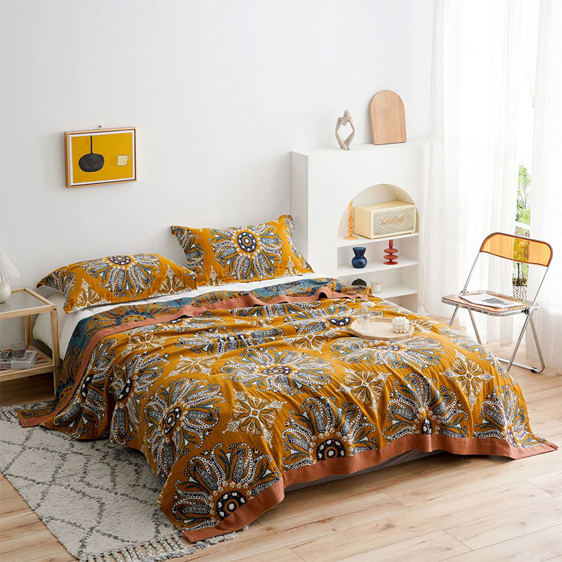 Flower Cotton Gauze Quilt Reversible Blanket - Brown - King - image 0
