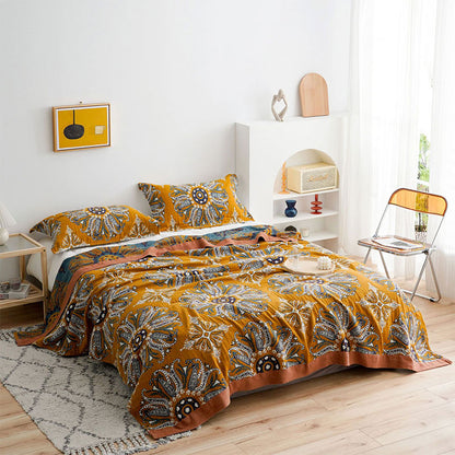 Flower Cotton Gauze Quilt Reversible Blanket - Brown - King - image 0