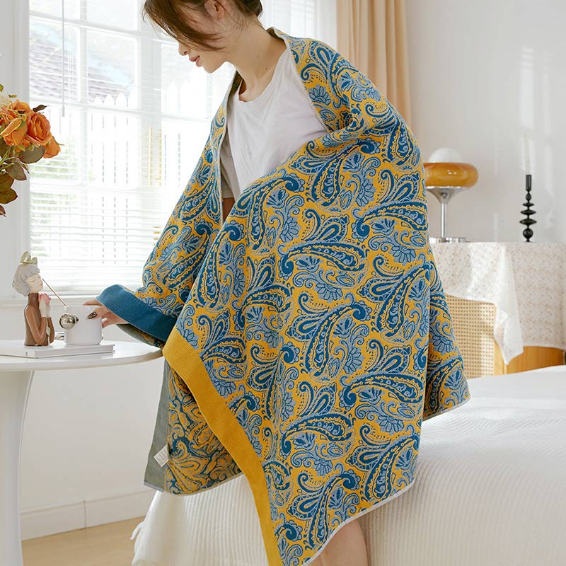 Ownkoti Mixed Color Reversible Gauze Bath Towel - Blue & Yellow - 90cm x 180cm - image 0