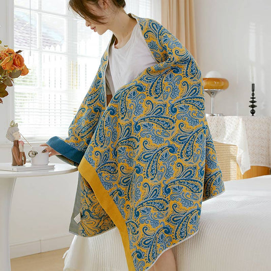 Ownkoti Mixed Color Reversible Gauze Bath Towel - Blue & Yellow - 90cm x 180cm - image 0
