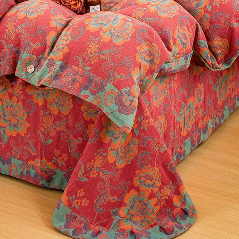 Flower Print Red Cotton Bedding Sets(4PCS) - image 7