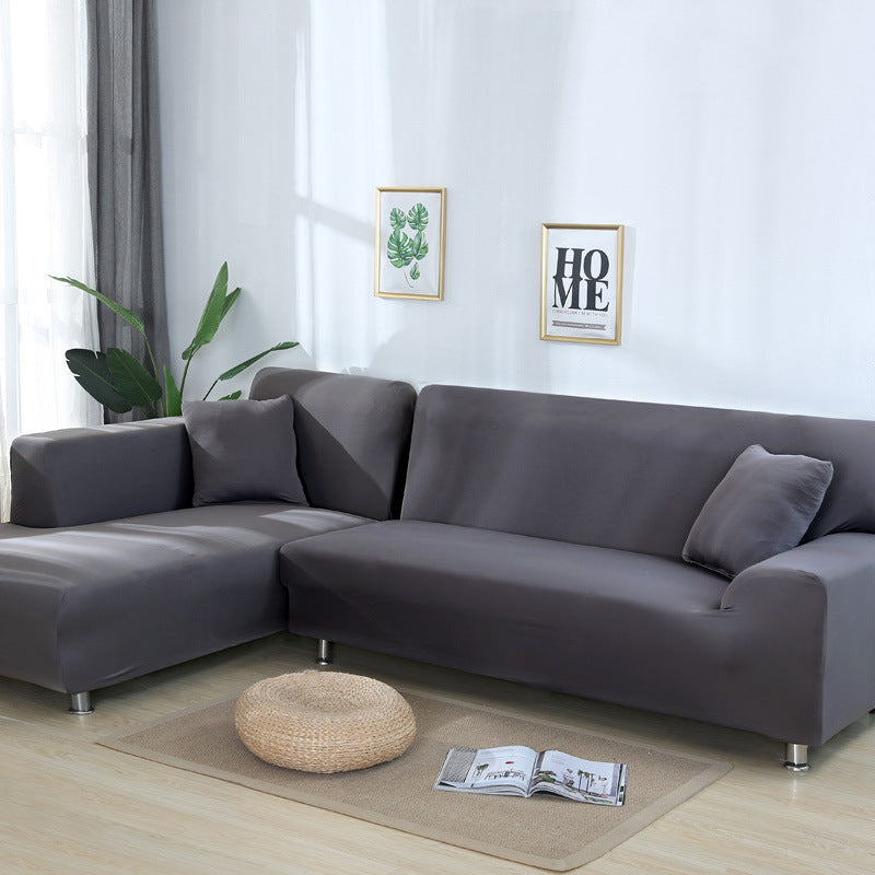 Solid Color Elastic Stretchable Sofa Cover - Gray - 4-Seater 92" - 118" (235cm - 300 cm) - image 0