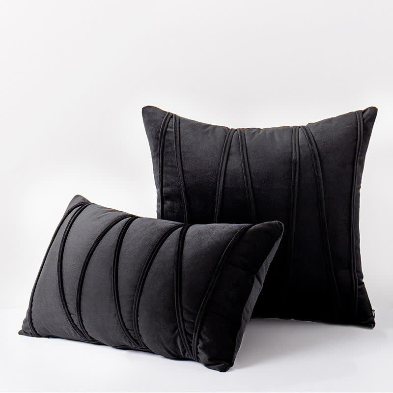 Stripe Pattern Soft Velvet Decorative Pillowcase - Black - 50cm x 50cm - image 8