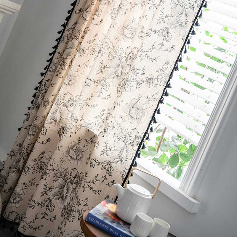 Black Flower Curtain with Black Tassel - image 3