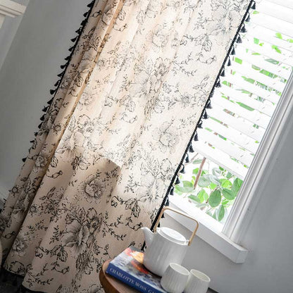 Black Flower Curtain with Black Tassel - image 3