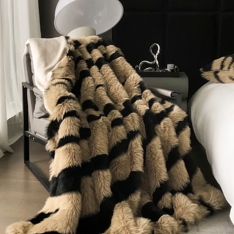 Modern Zebra Print Faux Fur Blanket - image 1